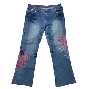 Platinum Plush Jeans 17 Womens Loose Baggy Embroidered Pink Butterfly Y2K